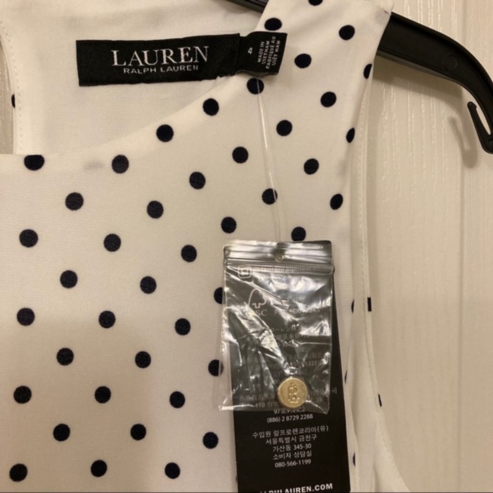 Lauren Ralph Lauren Polka-Dot Jersey Midi Dress in Cream/Navy Size 4 - Picture 7 of 9